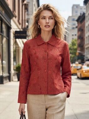 Natural 100% Linen Embroidered Red Blouse